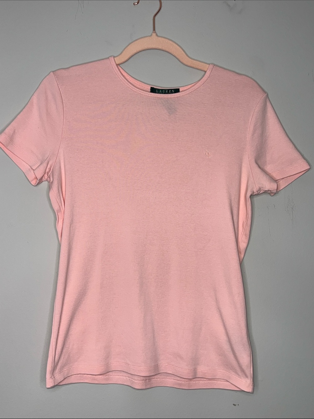 Lauren Ralph Lauren Light Pink Ribbed Tee RLL EMBROIDERY